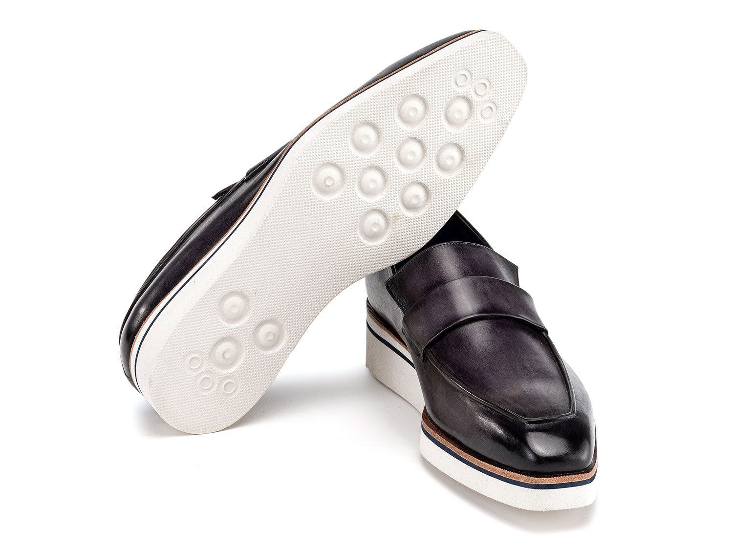 Paul Parkman Men's Smart Casual Gray Leather Loafers (ID#183-GRY)