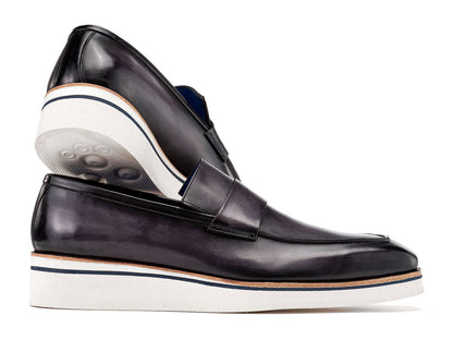Paul Parkman Men's Smart Casual Gray Leather Loafers (ID#183-GRY)