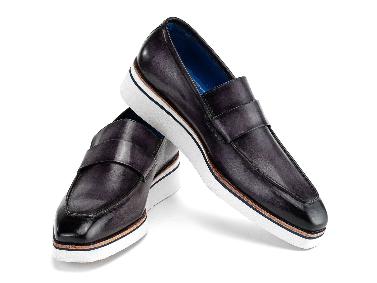 Paul Parkman Men's Smart Casual Gray Leather Loafers (ID#183-GRY)