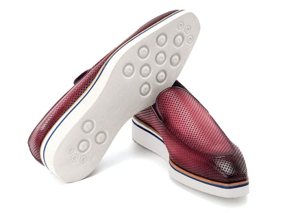 Paul Parkman Men's Smart Casual Perforated Leather Loafers Purple (ID#186-PR-PUR)