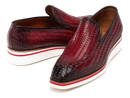 Paul Parkman Men's Smart Casual Bordeaux Woven Leather Loafers (ID#186-WN-BRD)
