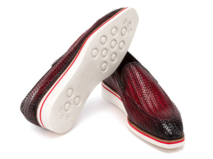Paul Parkman Men's Smart Casual Bordeaux Woven Leather Loafers (ID#186-WN-BRD)