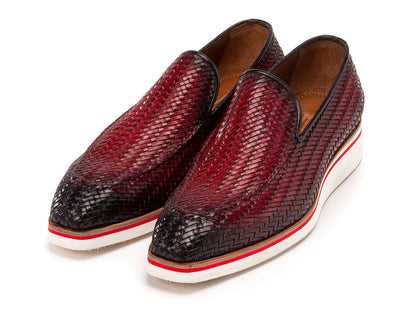 Paul Parkman Men's Smart Casual Bordeaux Woven Leather Loafers (ID#186-WN-BRD)