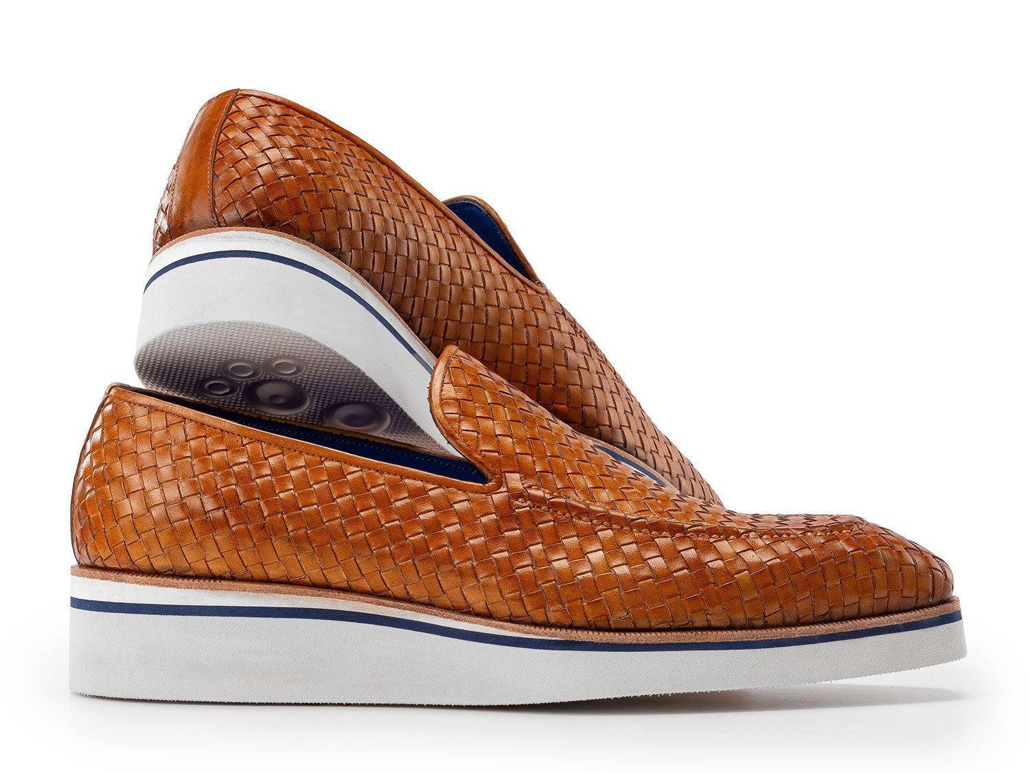 Paul Parkman Men's Smart Casual Light Brown Woven Leather Loafers (ID#186-WN-CML)