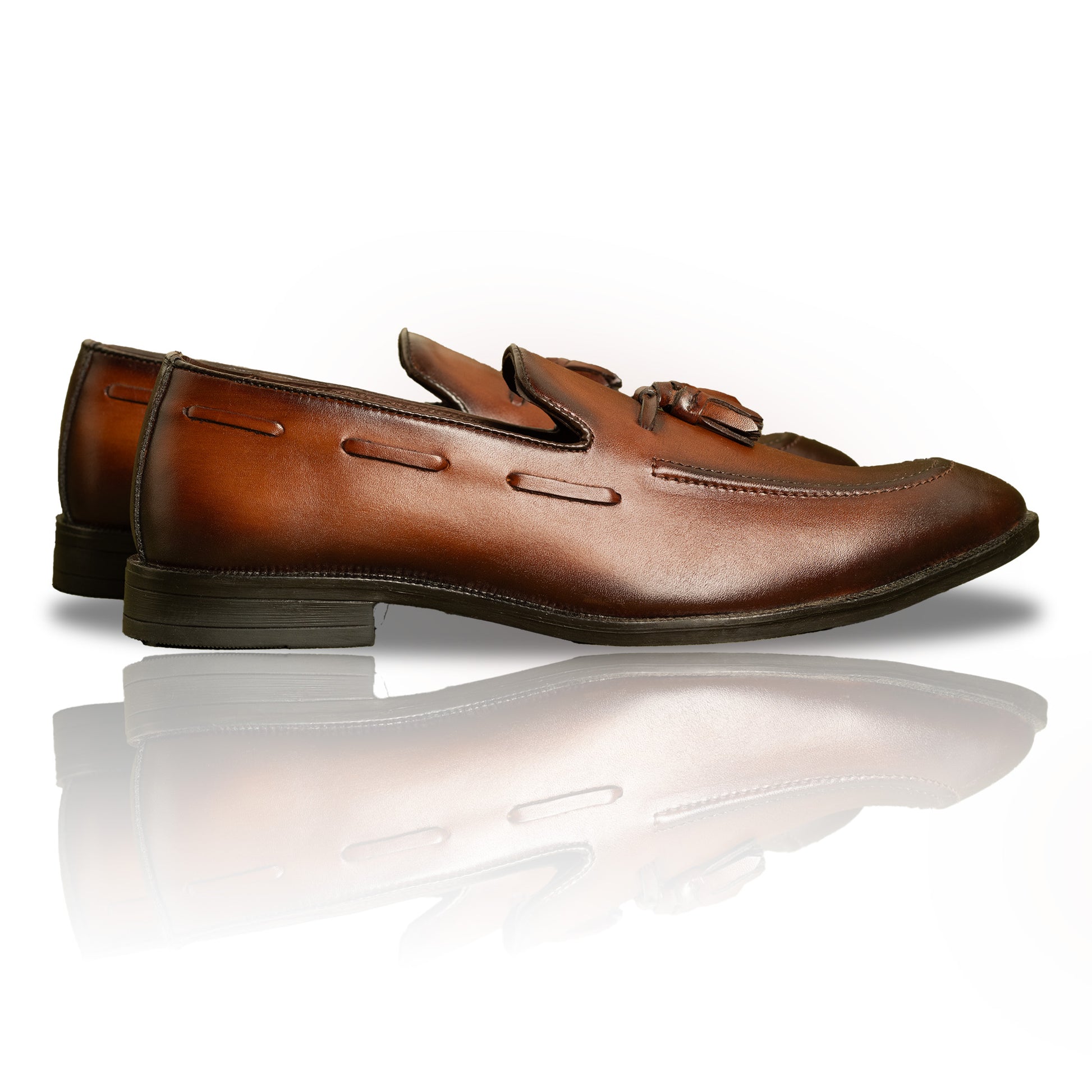 Hand-Painted Brown Leather Tassel Loafers for Men – Premium Dress Shoes