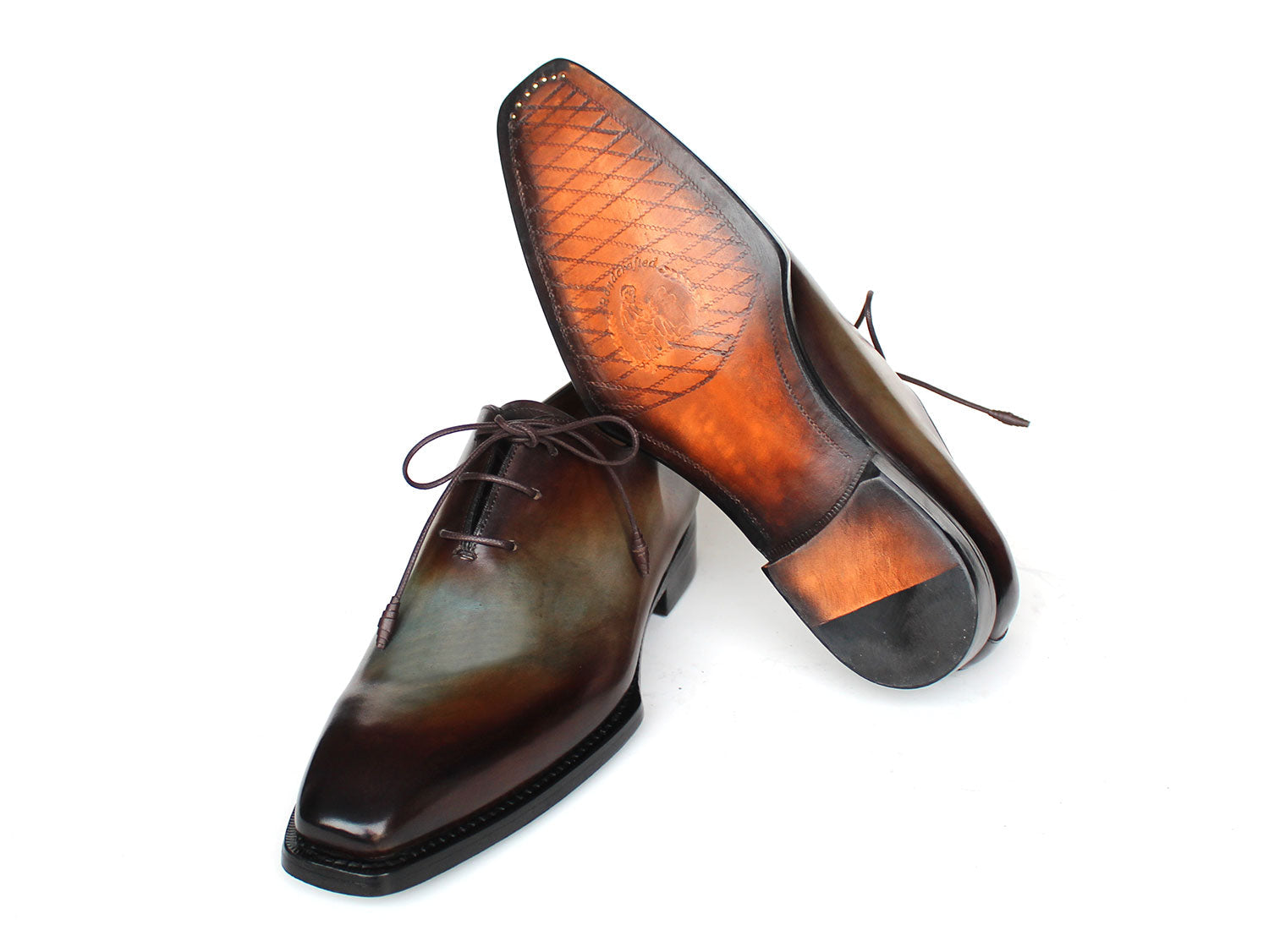 Paul Parkman Men's Brown & Blue Patina Goodyear Welted Wholecut Oxfords (ID#22U87)