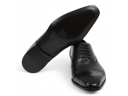 Paul Parkman Men's Genuine Ostrich Captoe Oxfords Black (ID#24XS-BLK)