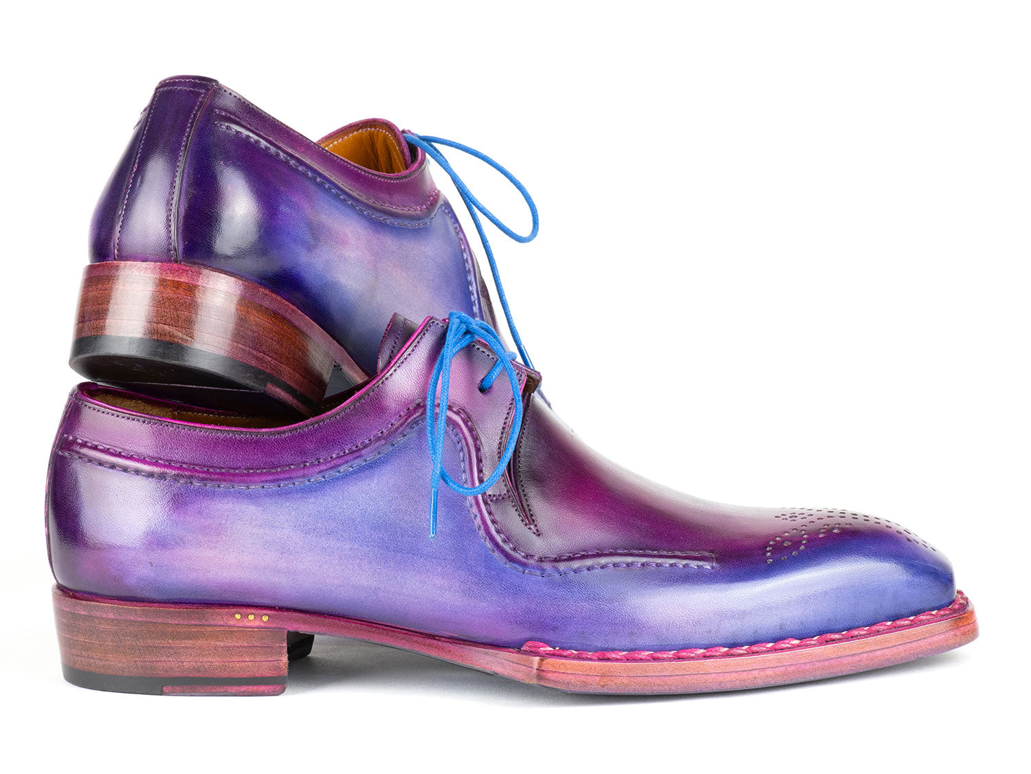 Paul Parkman Men's Hand-Welted Blue & Purple Leather Derby Shoes (ID#326G19)