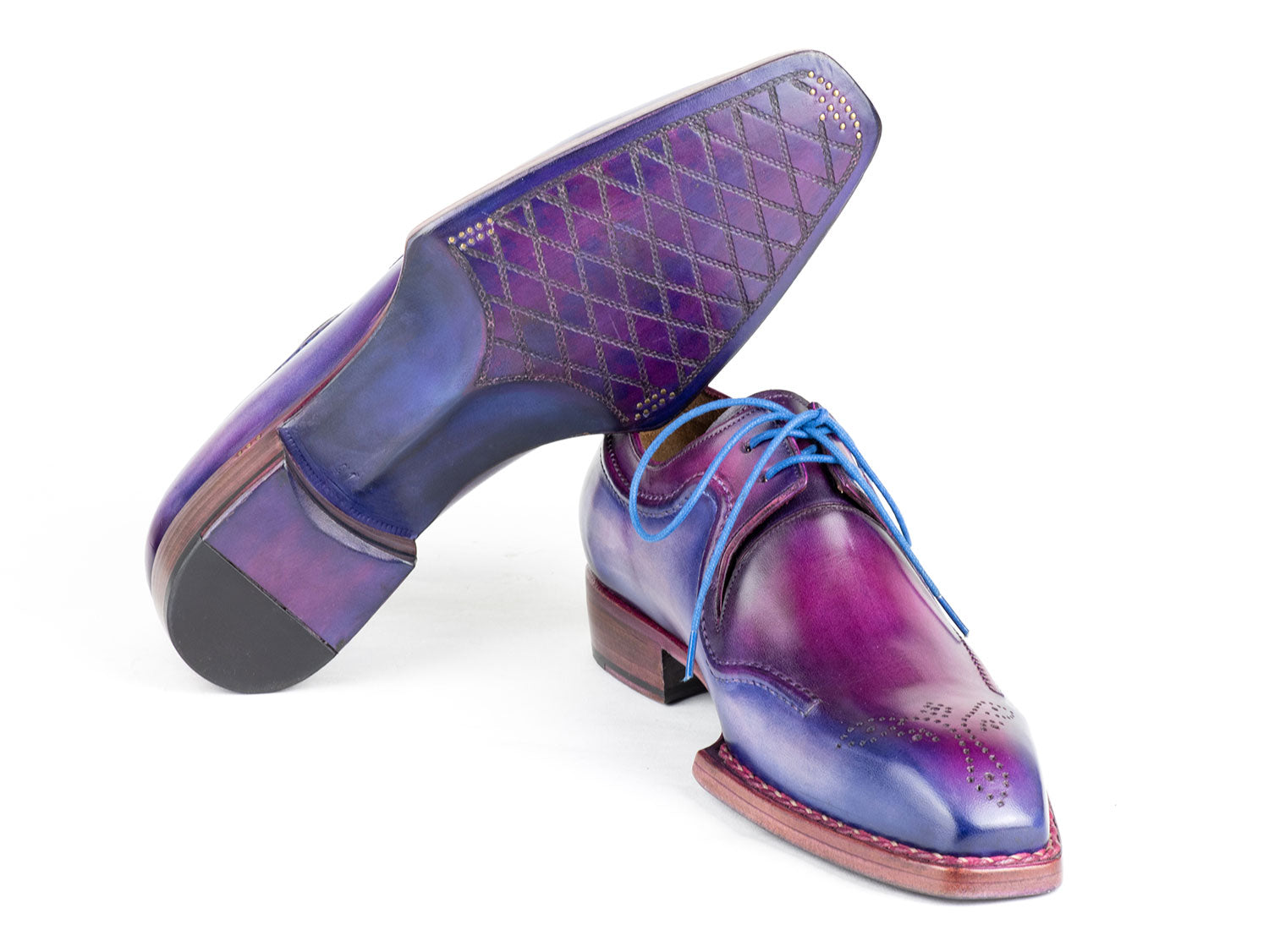 Paul Parkman Men's Hand-Welted Blue & Purple Leather Derby Shoes (ID#326G19)
