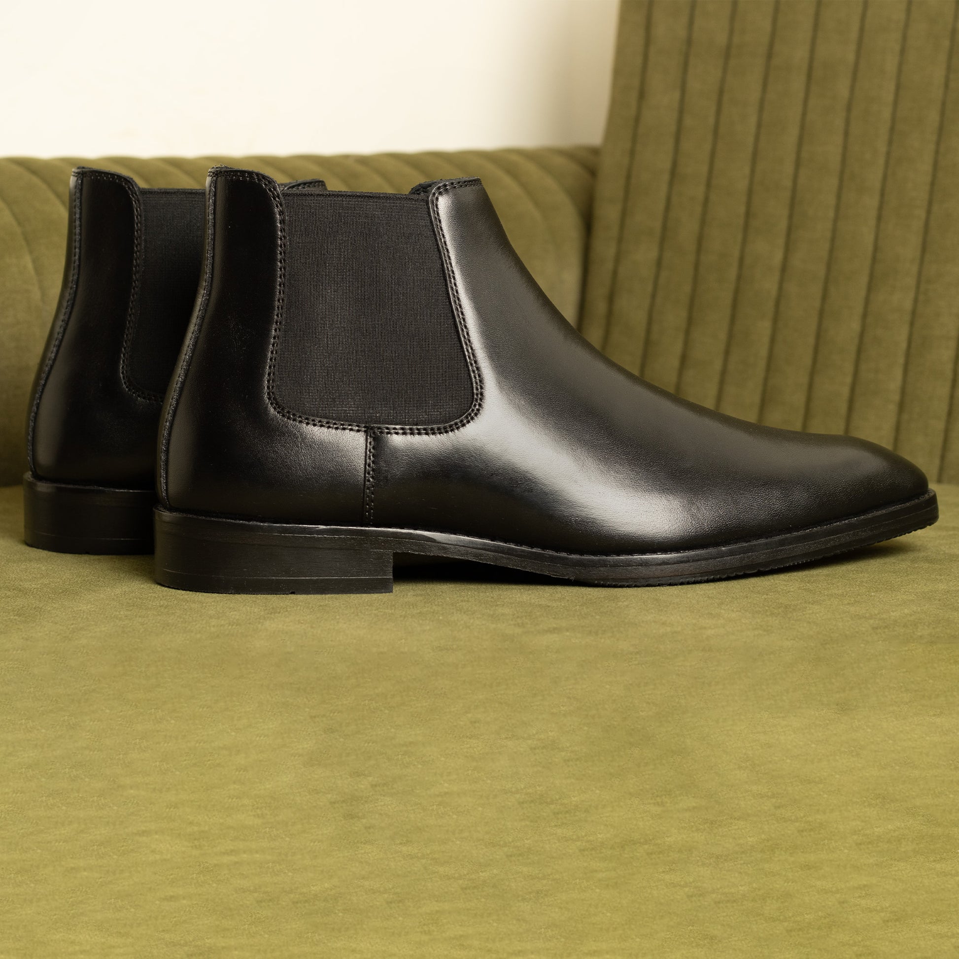 Black Leather Square Toe Chelsea Boots for Men – Slip-On Comfort