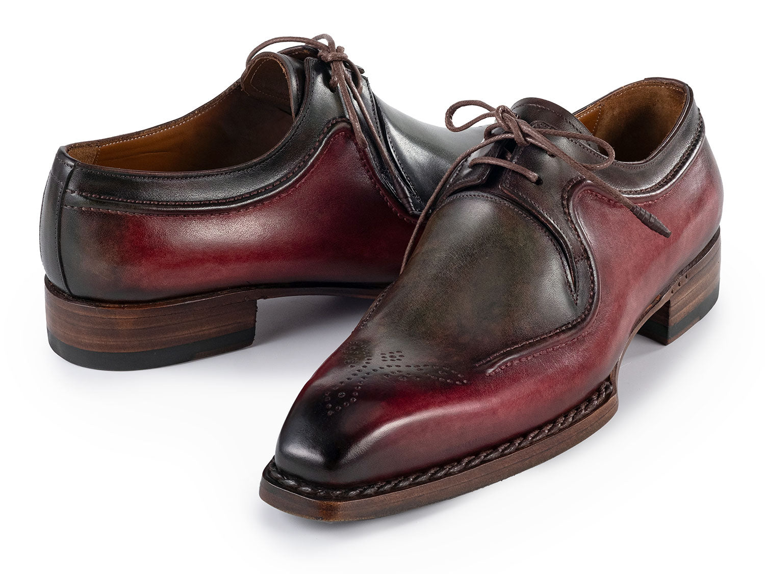 Paul Parkman Men's Hand-Welted Green & Brown Leather Derby Shoes (ID#326Y27)