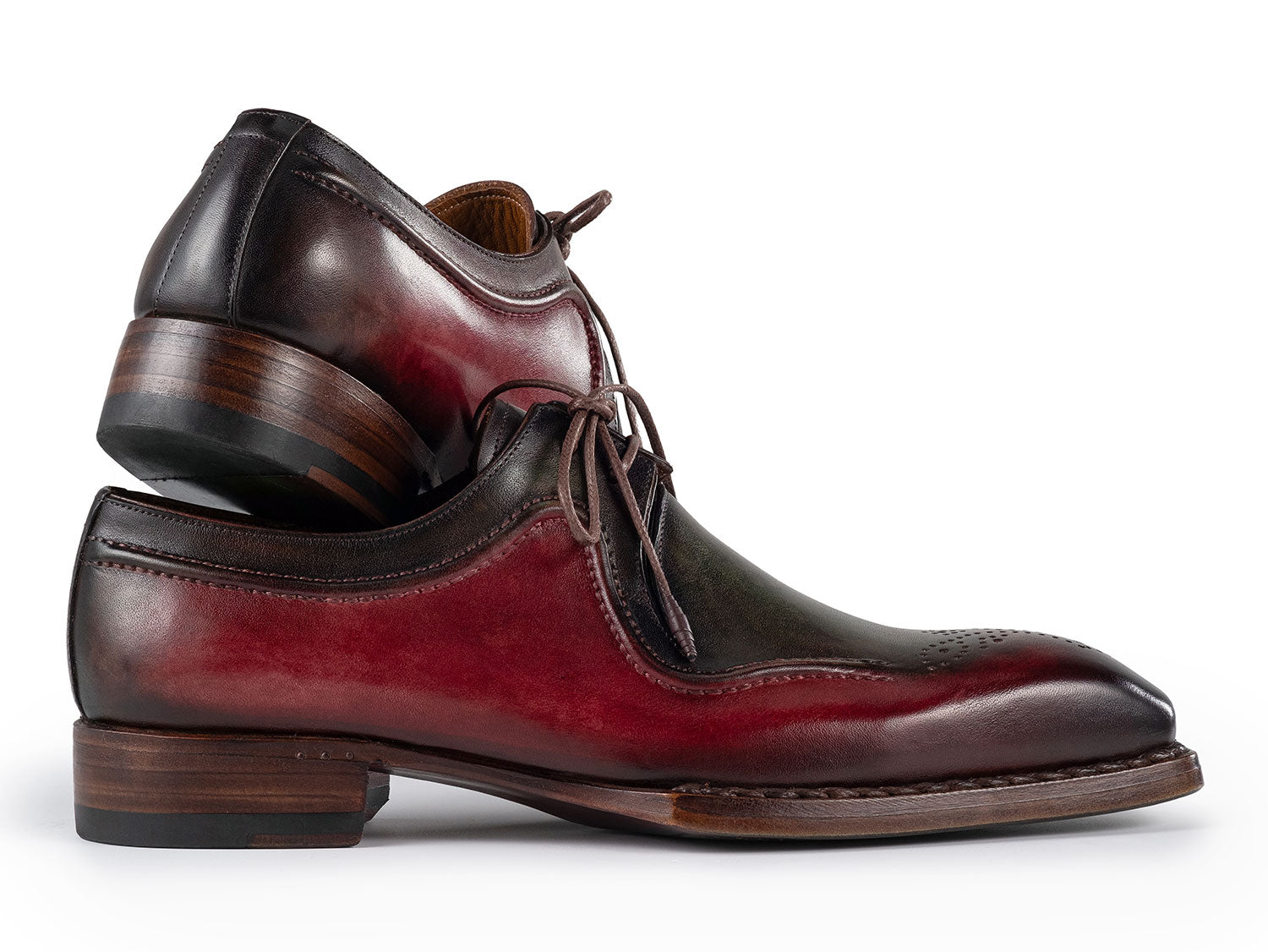 Paul Parkman Men's Hand-Welted Green & Brown Leather Derby Shoes (ID#326Y27)