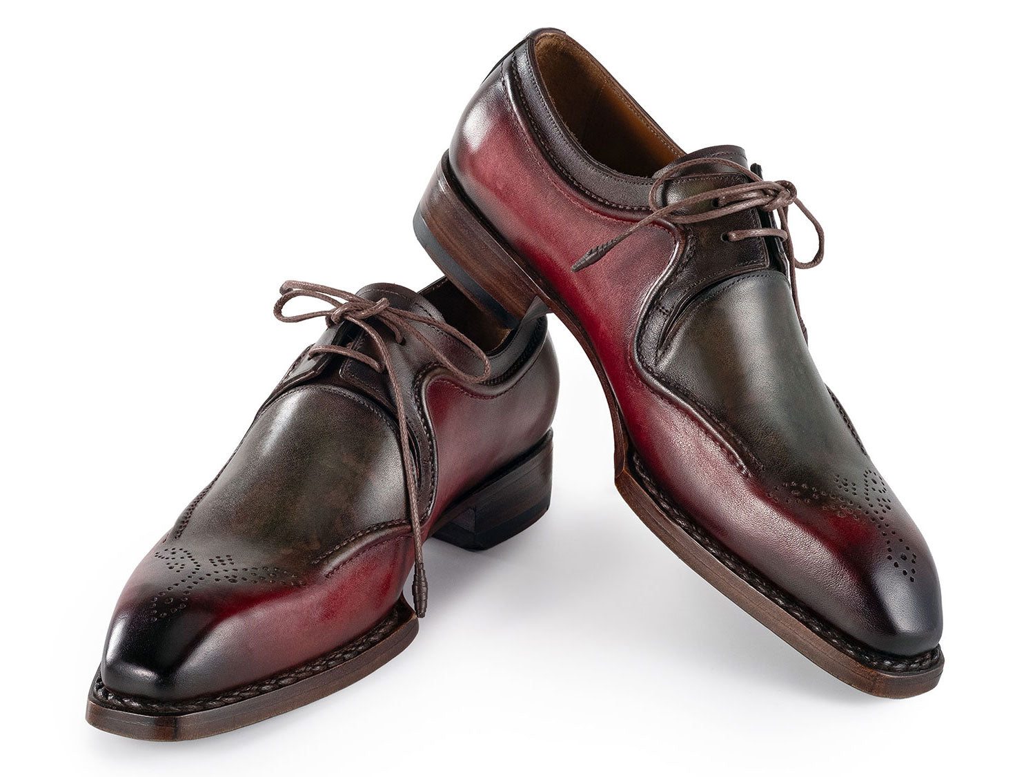 Paul Parkman Men's Hand-Welted Green & Brown Leather Derby Shoes (ID#326Y27)