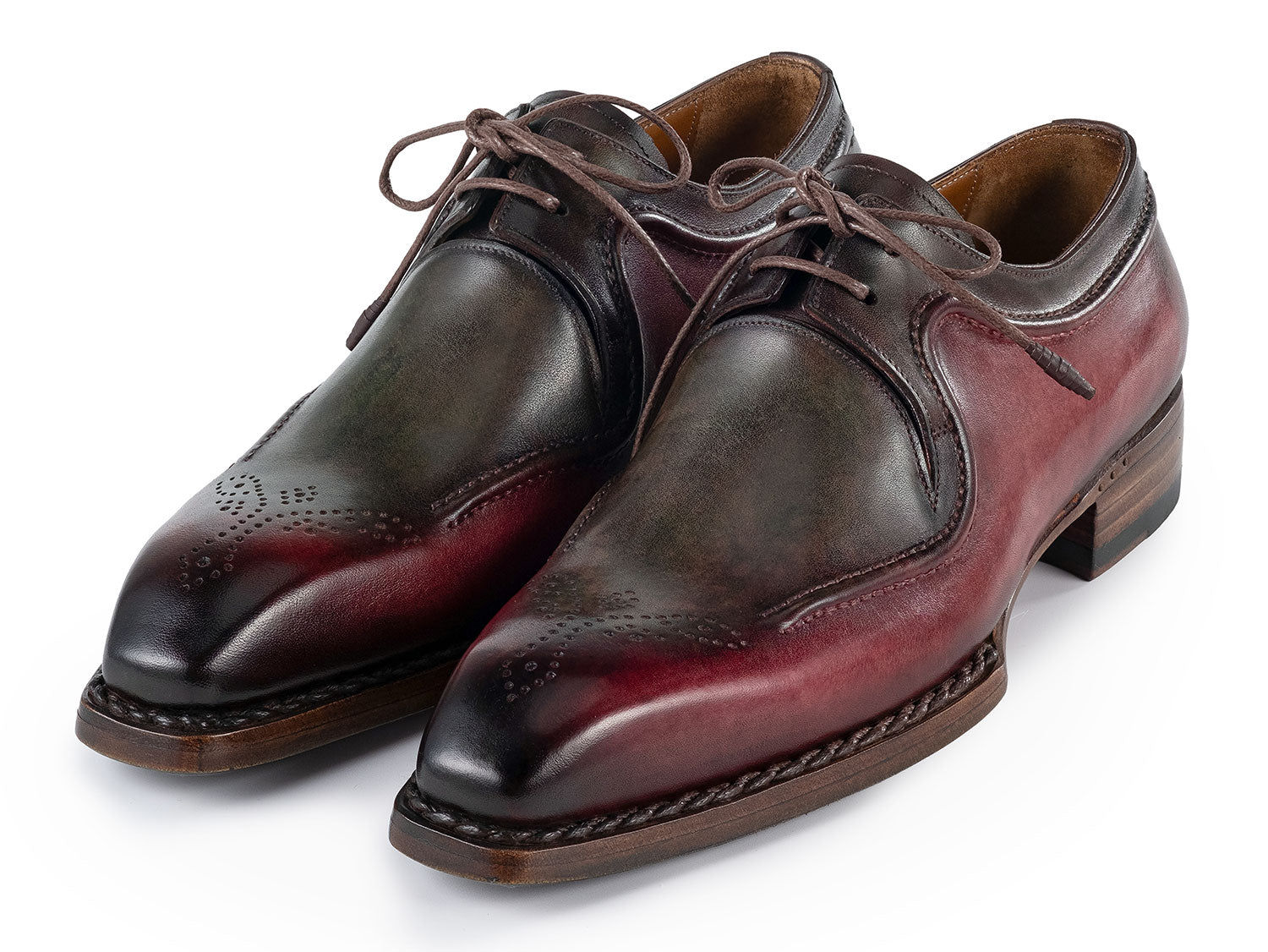 Paul Parkman Men's Hand-Welted Green & Brown Leather Derby Shoes (ID#326Y27)