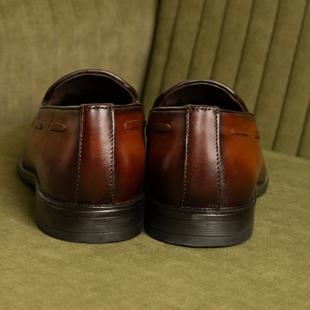 Hand-Painted Brown Leather Tassel Loafers for Men – Premium Dress Shoes