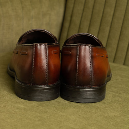 Cobbler India Hand-Painted Brown Tassel Loafers for Men – Premium Dress Shoes