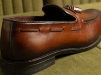 Hand-Painted Brown Leather Tassel Loafers for Men – Premium Dress Shoes