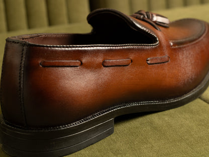 Cobbler India Hand-Painted Brown Tassel Loafers for Men – Premium Dress Shoes