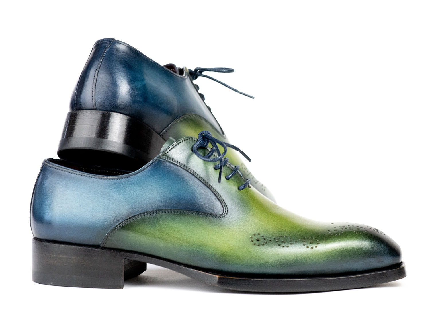 Paul Parkman Goodyear Welted Punched Oxfords Blue & Green Patina (ID#5364-GBL)