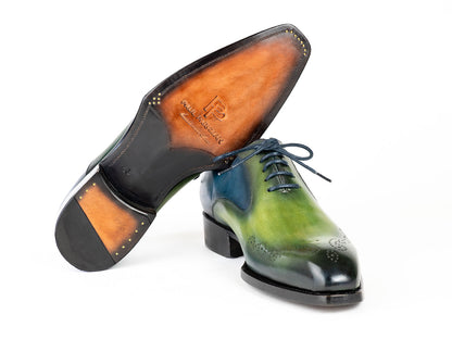 Paul Parkman Goodyear Welted Punched Oxfords Blue & Green Patina (ID#5364-GBL)