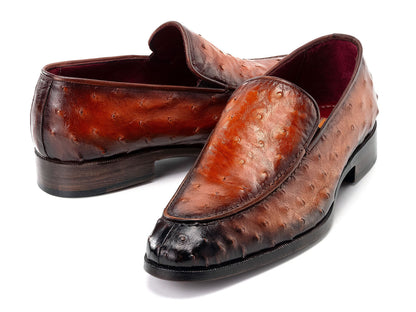Paul Parkman Genuine Ostrich Skin Loafers Brown (ID#73954-BRW)
