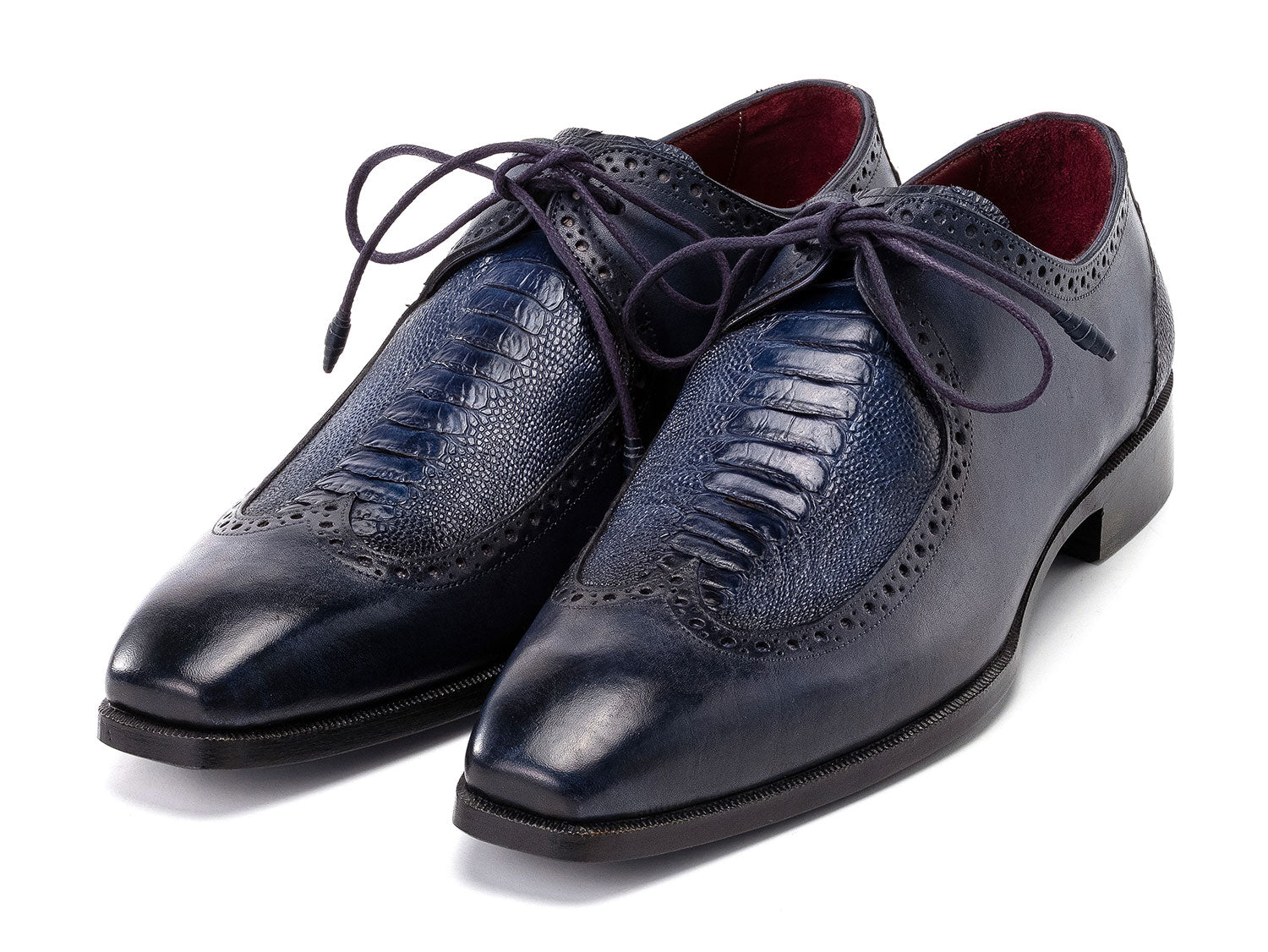 Paul Parkman Men's Navy Blue Genuine Ostrich Leg & Calfskin Derby Shoes (ID#788NV61)