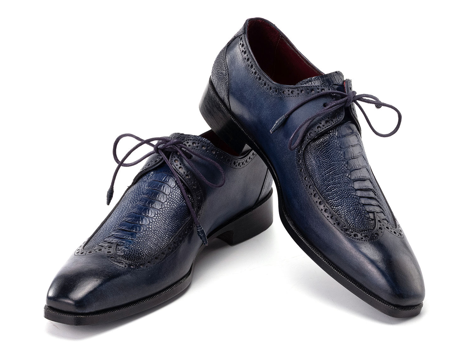 Paul Parkman Men's Navy Blue Genuine Ostrich Leg & Calfskin Derby Shoes (ID#788NV61)