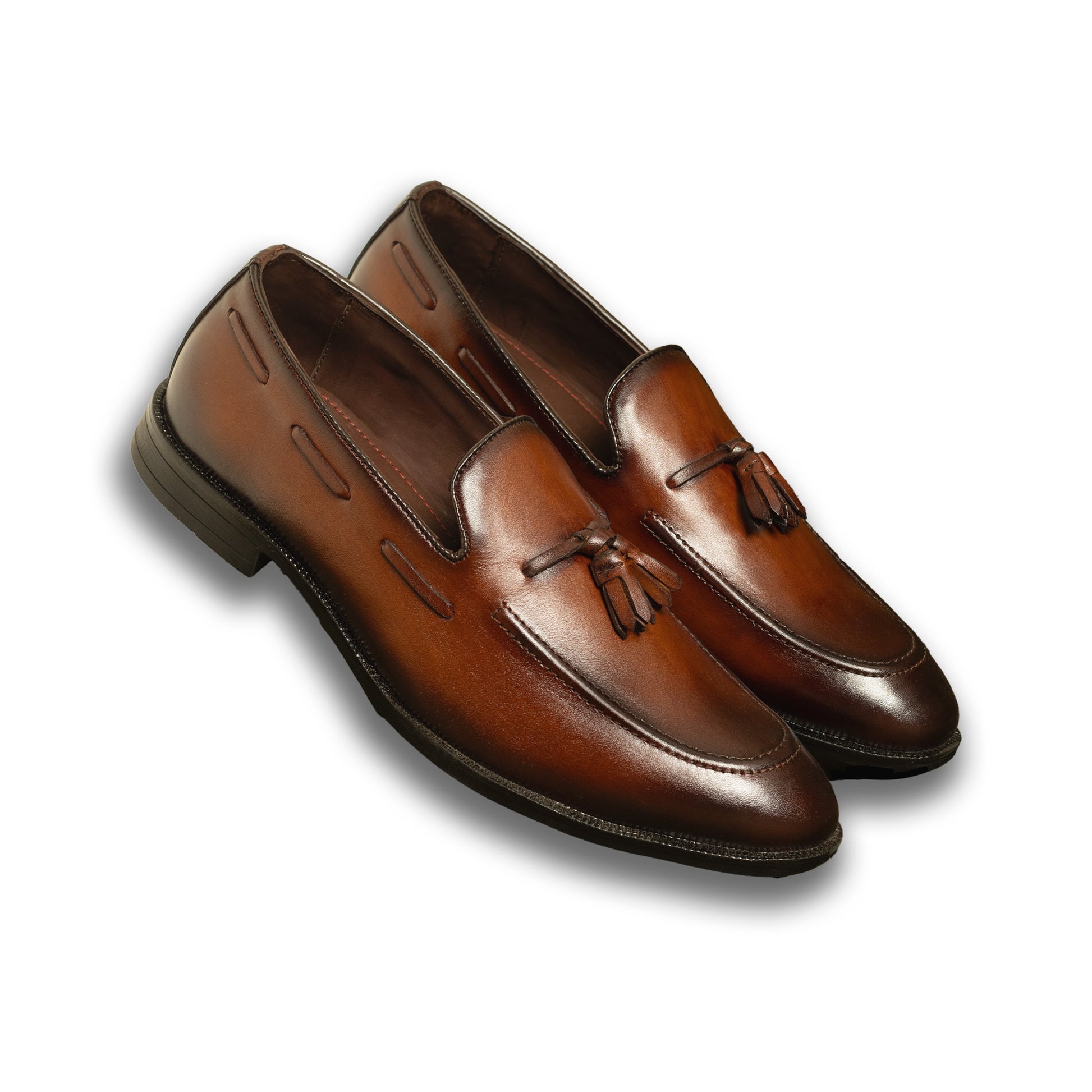 Hand-Painted Brown Leather Tassel Loafers for Men – Premium Dress Shoes
