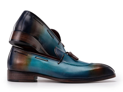 Paul Parkman Men's Split Toe Tassel Loafers Blue Patina Leather (ID#8135-BLU)
