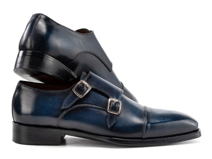 Paul Parkman Men's Goodyear Welted Double Monkstrap Shoes Navy (ID#9468-NVY)