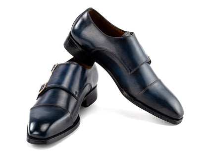 Paul Parkman Men's Goodyear Welted Double Monkstrap Shoes Navy (ID#9468-NVY)
