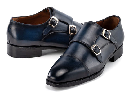 Paul Parkman Men's Goodyear Welted Double Monkstrap Shoes Navy (ID#9468-NVY)
