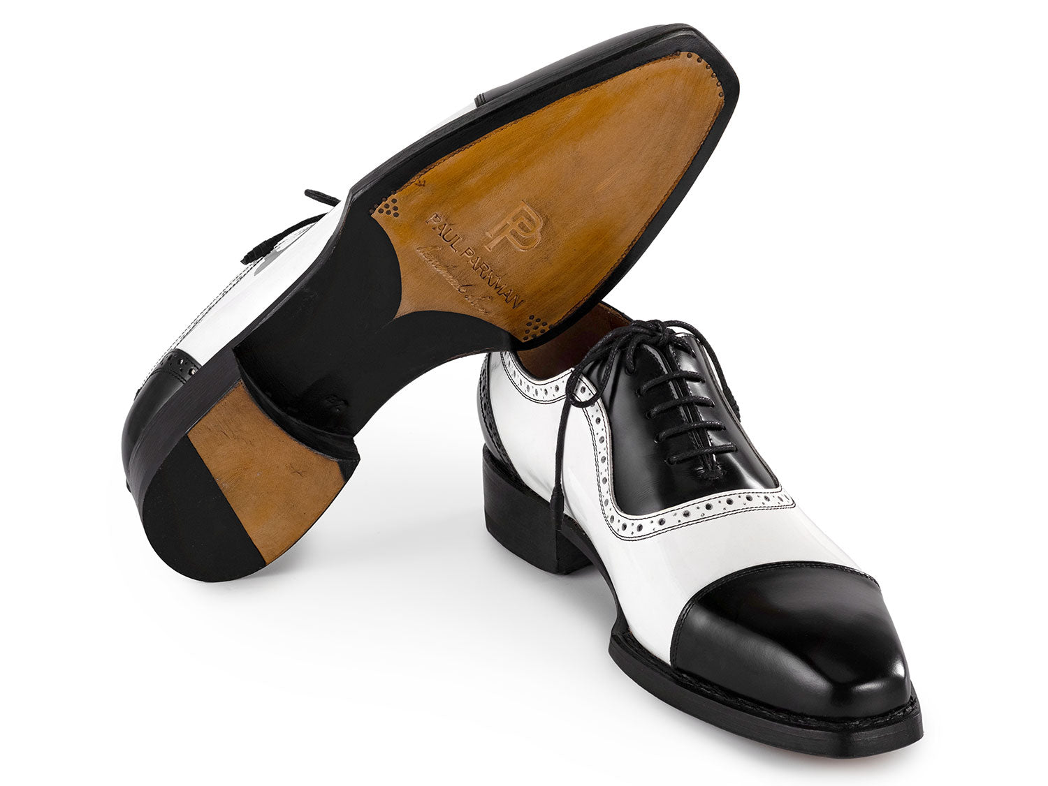 Paul Parkman Men's Goodyear Welted Cap Toe Oxfords Black & White (ID#9482-BNW)