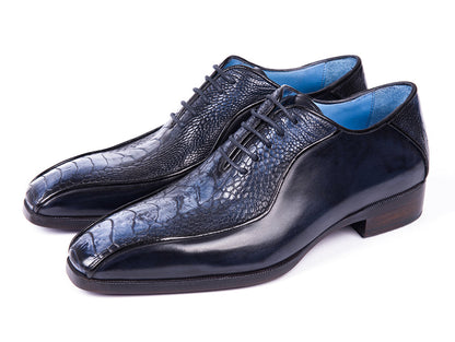 Paul Parkman Navy Genuine Ostrich Leg Bicycle Toe Oxfords (ID#94DLNVY)