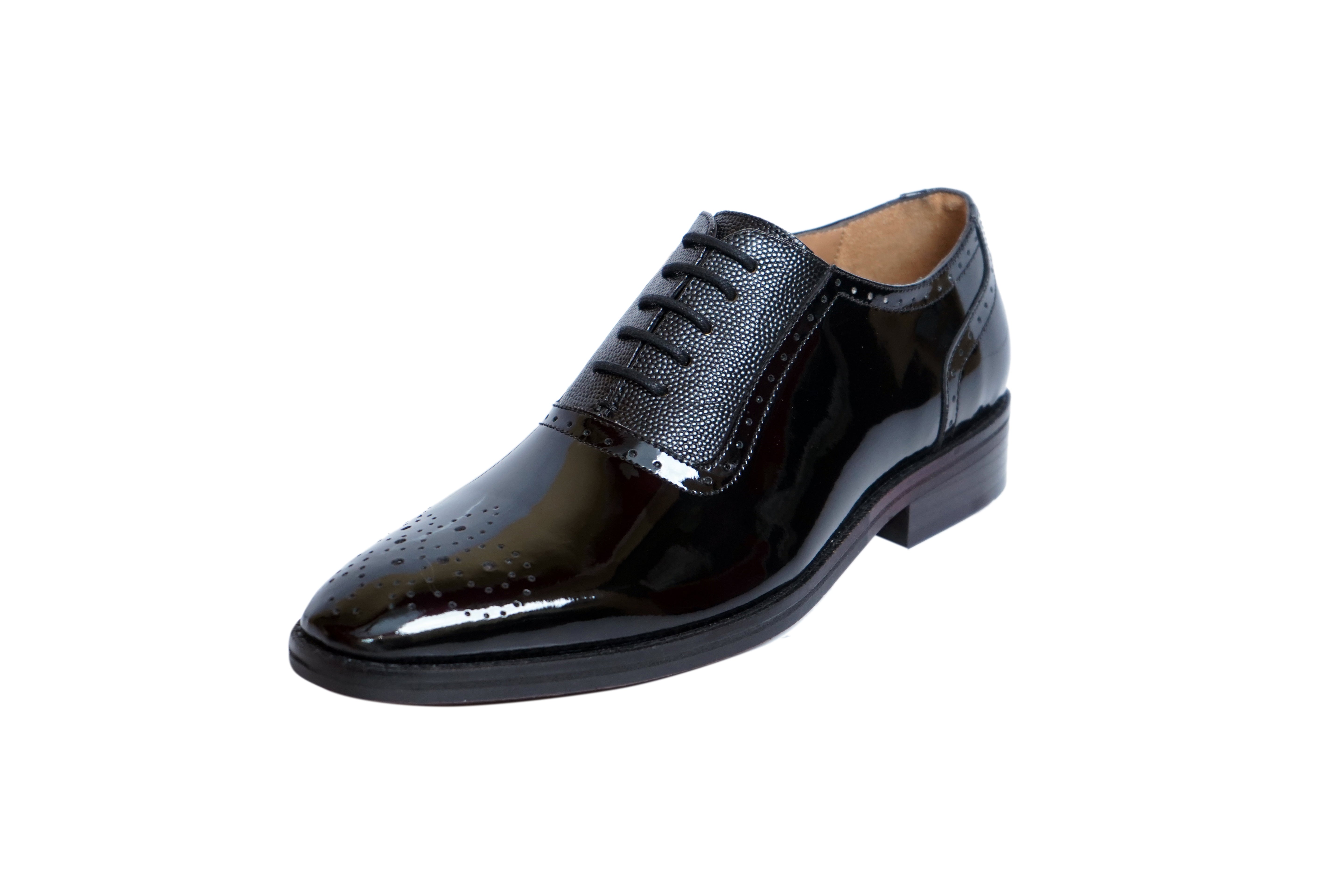 Cobbler India Men’s Black Patent Oxfords – Luxury Brogues for Formal Wear