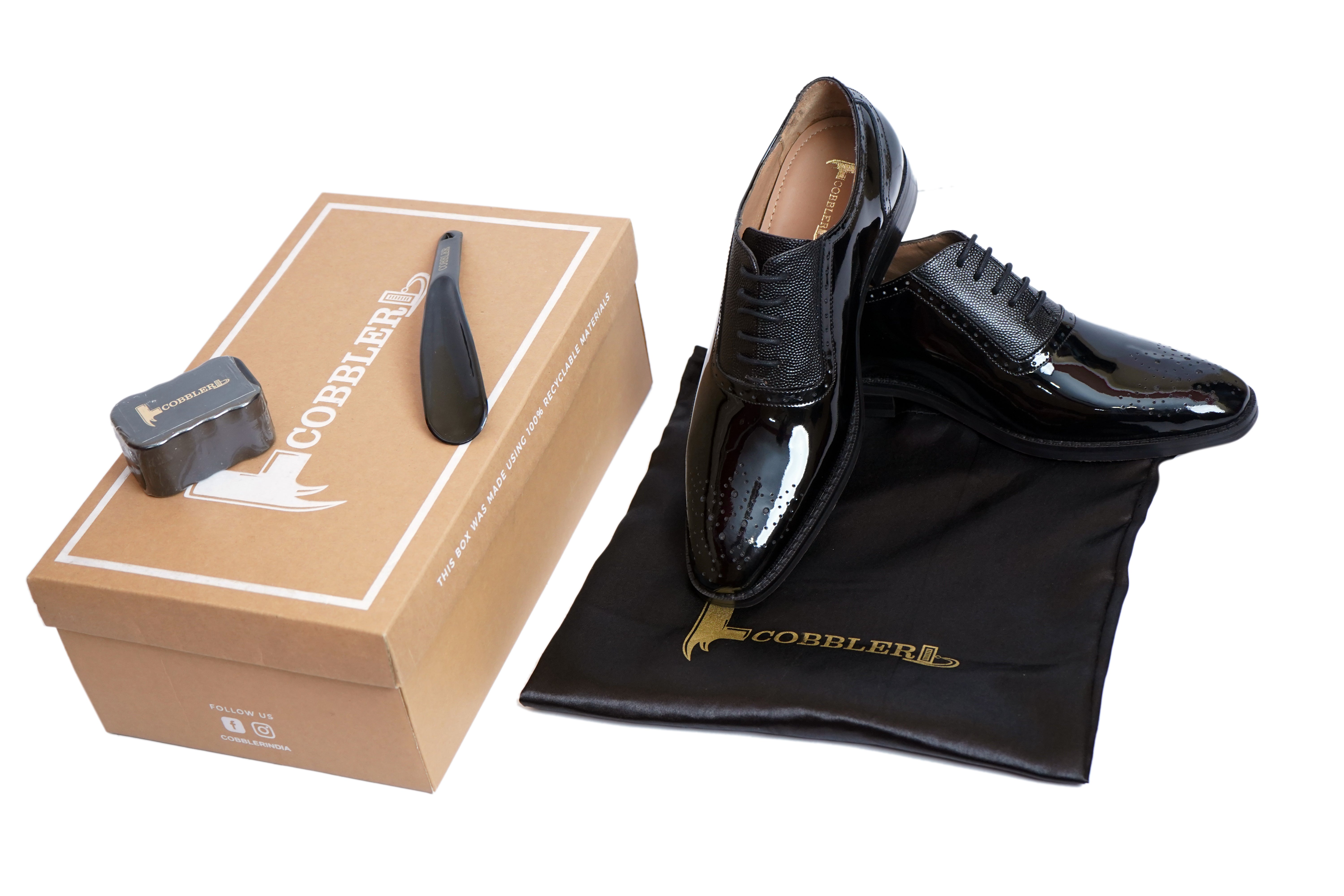 Men’s Black Patent Leather Oxford Shoes – Luxury Brogues for Formal Wear