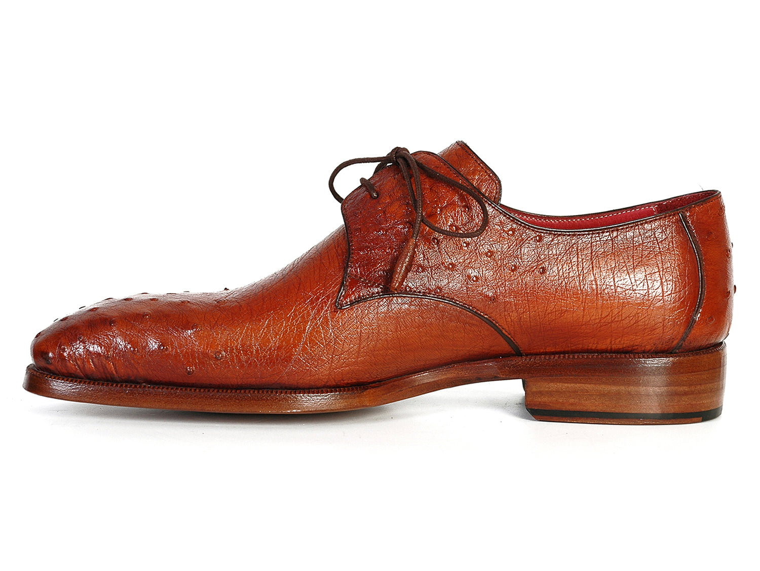 Paul Parkman Men's Tobacco Color Genuine Ostrich Leather Upper Derby Shoes (ID#33B76-TAB)