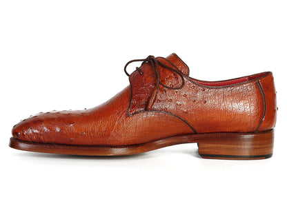 Paul Parkman Men's Tobacco Color Genuine Ostrich Leather Upper Derby Shoes (ID#33B76-TAB)