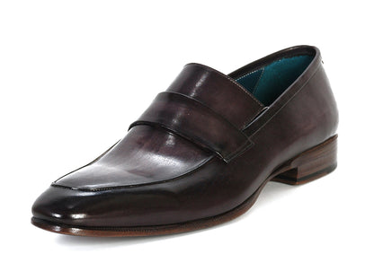 Paul Parkman Men's Loafer Black & Gray Hand-Painted Leather Upper with Leather Sole (ID#093-GRAY)