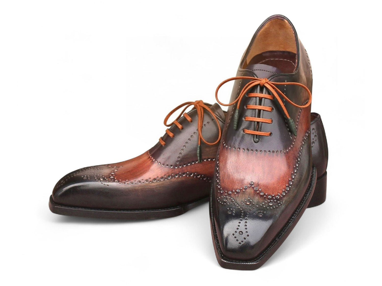 Paul Parkman Men's Goodyear Welted Wingtip Oxford Shoes Green & Brown (ID#E271)