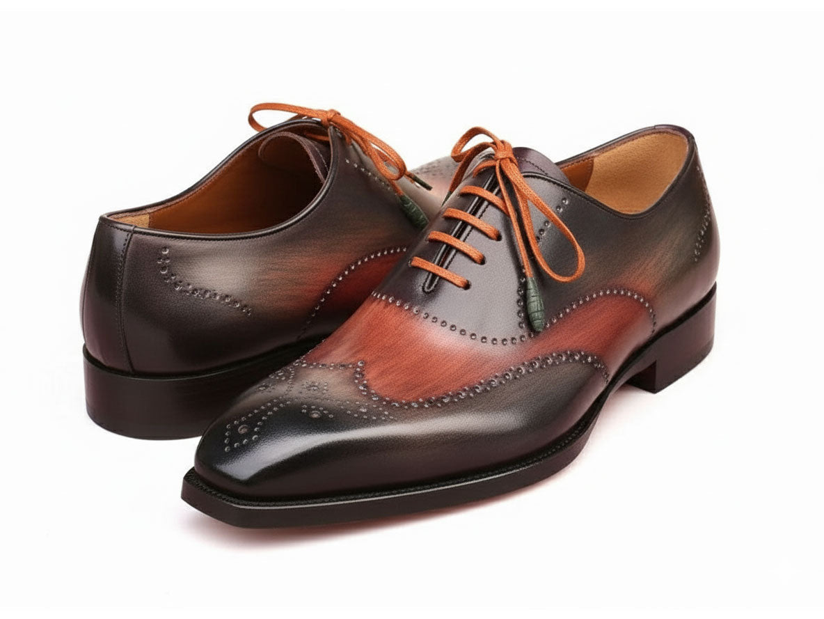 Paul Parkman Men's Goodyear Welted Wingtip Oxford Shoes Green & Brown (ID#E271)