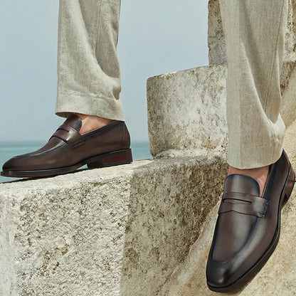 Grey Leather Loafers With Panel