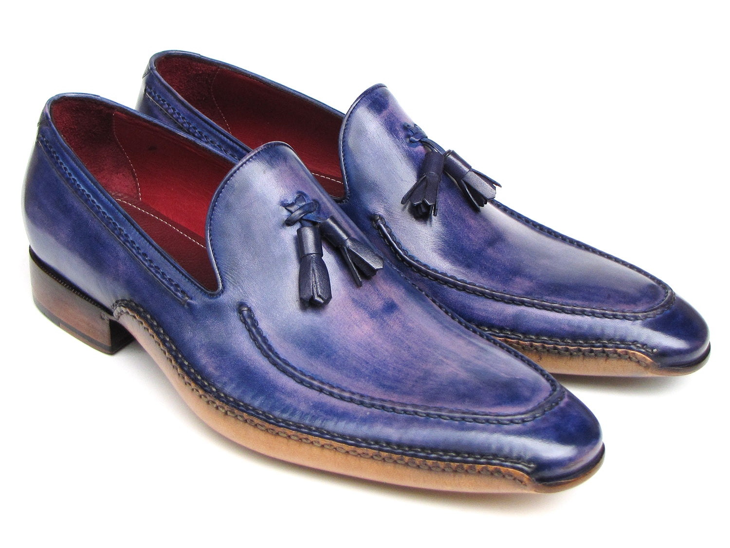 Paul Parkman Men's Side Handsewn Tassel Loafer Blue & Purple (ID#082-BLU-PURP)