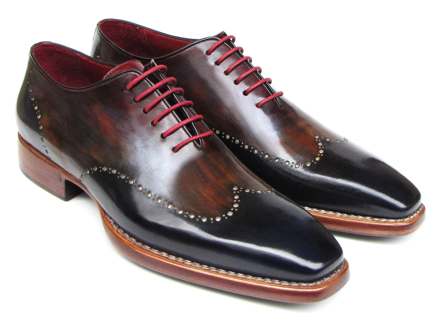 Paul Parkman Men's Wingtip Oxford Goodyear Welted Navy Red Black (ID#081-MIX)