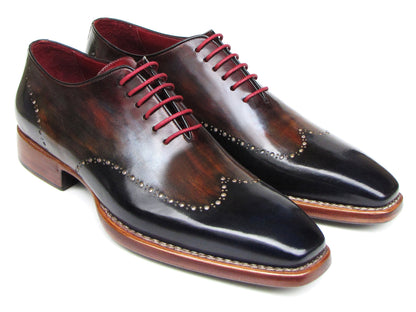 Paul Parkman Men's Wingtip Oxford Goodyear Welted Navy Red Black (ID#081-MIX)