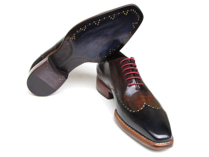 Paul Parkman Men's Wingtip Oxford Goodyear Welted Navy Red Black (ID#081-MIX)