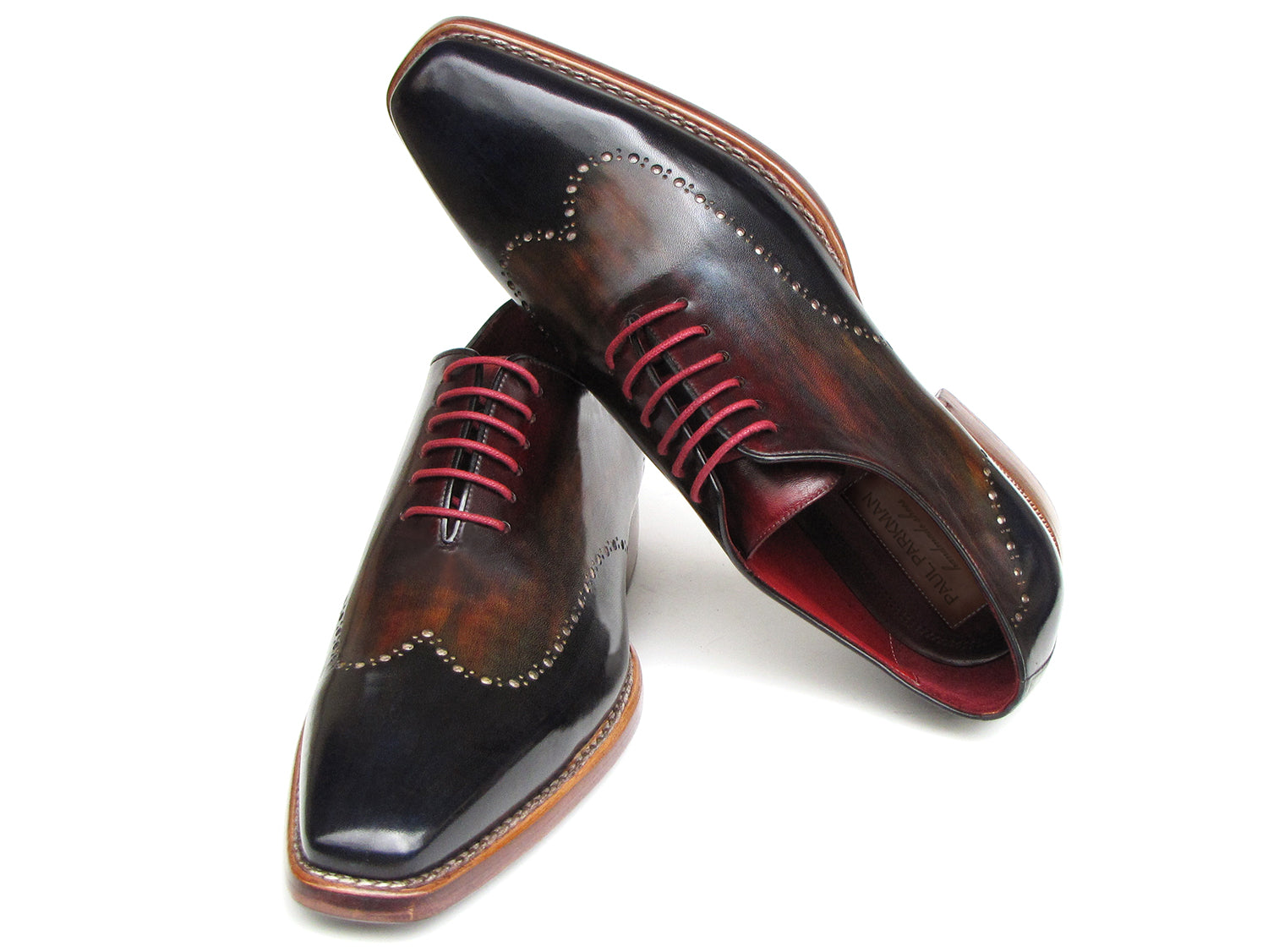 Paul Parkman Men's Wingtip Oxford Goodyear Welted Navy Red Black (ID#081-MIX)