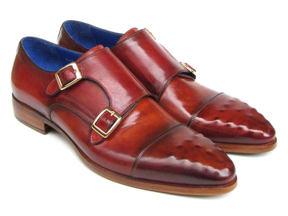 Paul Parkman Men's Studded Captoe Monkstraps Burgundy (ID#047-BUR)