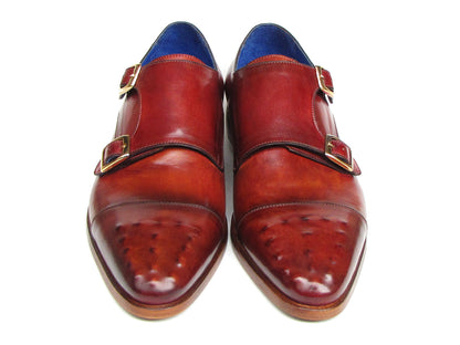 Paul Parkman Men's Studded Captoe Monkstraps Burgundy (ID#047-BUR)