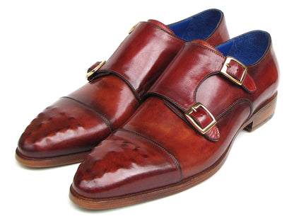 Paul Parkman Men's Studded Captoe Monkstraps Burgundy (ID#047-BUR)